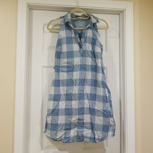 Checked chambray sleeveless dress